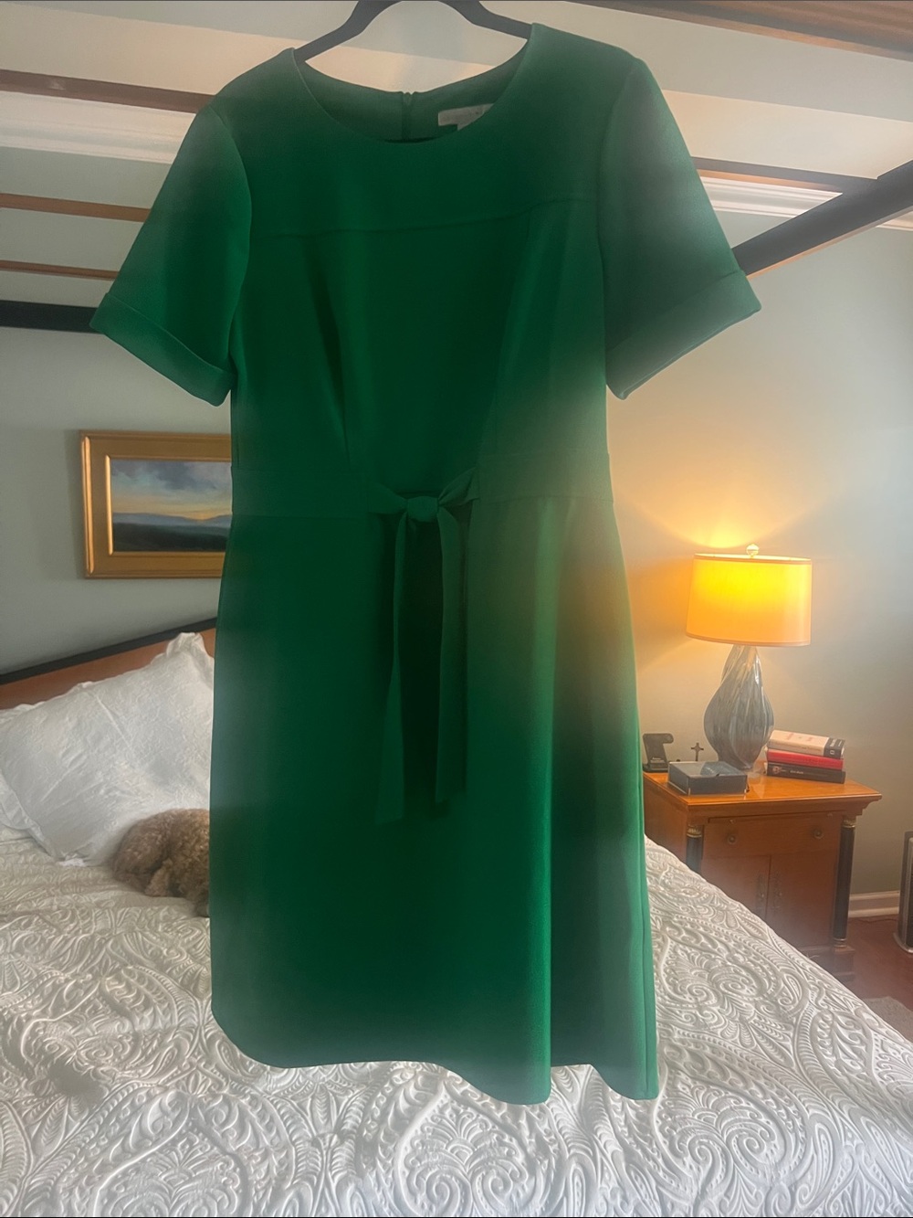 London Times Classic crepe unlined Green Tie-Waist Women's Dress